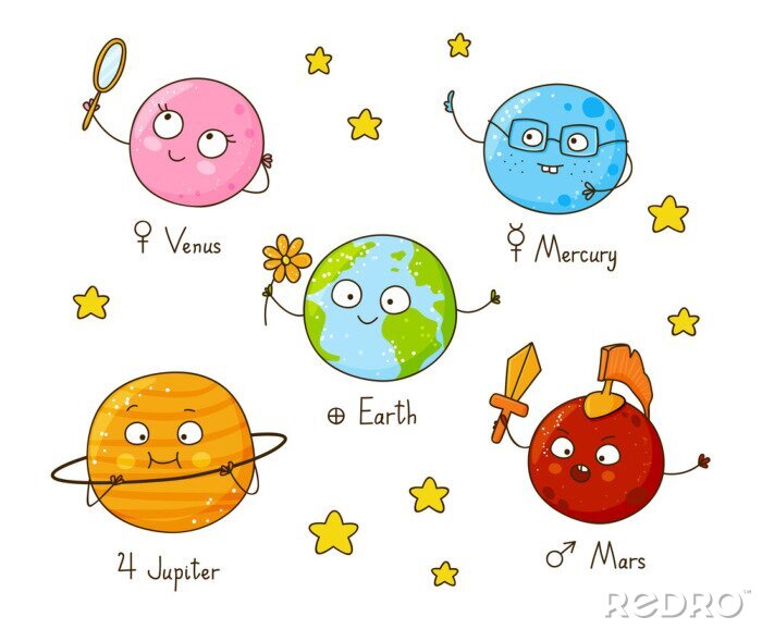 Poster Planeten des Sonnensystems lächelnd für Kinder