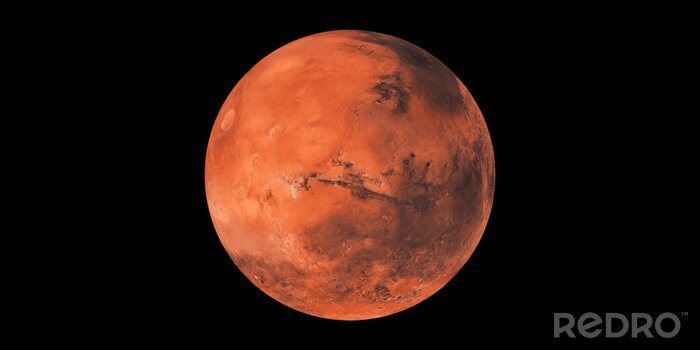 Poster Planeten des Sonnensystems Mars hervorgehoben auf schwarzem Hintergrund