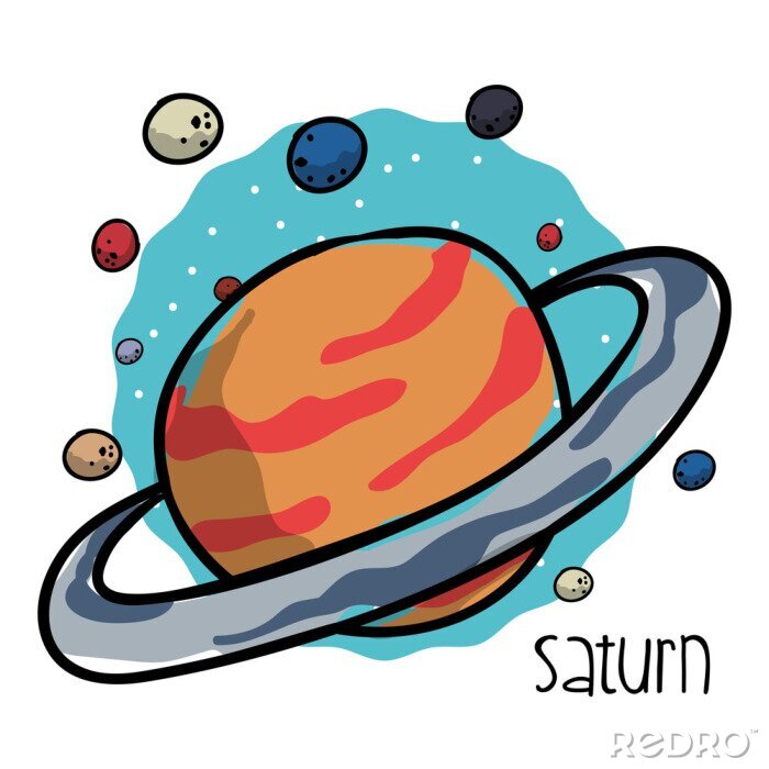 Poster Planeten des Sonnensystems Saturn in einer Cartoon-Version