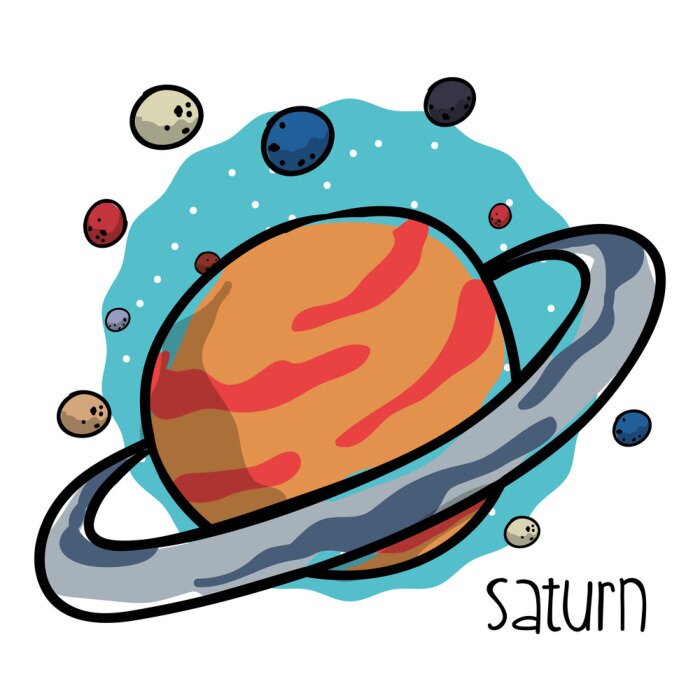 Poster Planeten des Sonnensystems Saturn in einer Cartoon-Version