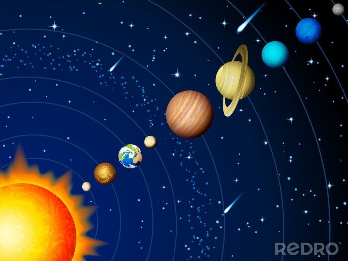 Poster Planeten und Sonne in einer Reihe