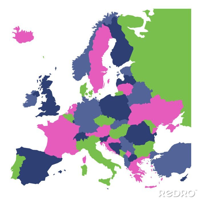 Poster Politische Karte von Europa in kontrastierenden Farben