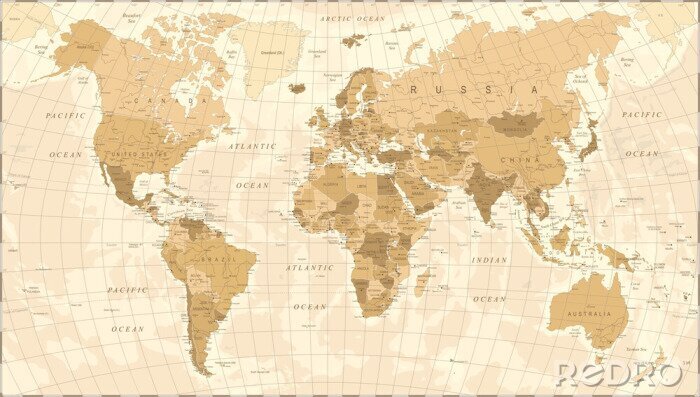 Poster Politische Weltkarte in Brauntönen