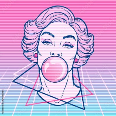 Poster Pop-Art-Grafik einer Frau mit Kaugummi