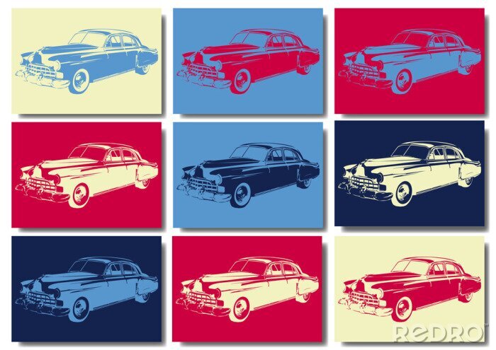 Poster Pop-art mit Retro Autos