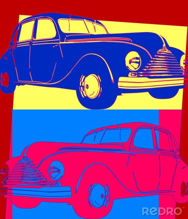 Poster Pop-art mit Vintage Autos