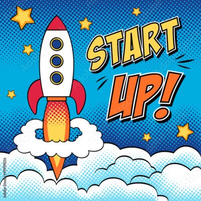Poster Pop-Art-Weltraumraketenstart