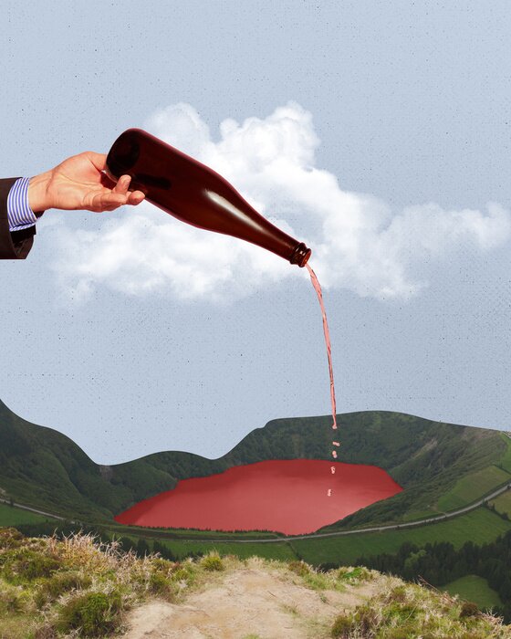 Poster Popart-Collage mit einer Flasche Wein