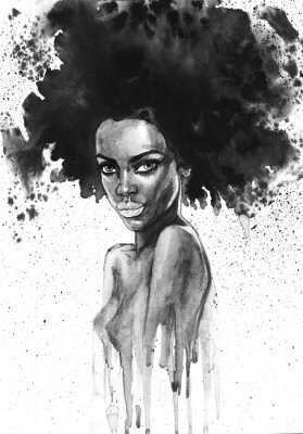 Poster Porträt einer afroamerikanischen Frau in Aquarell