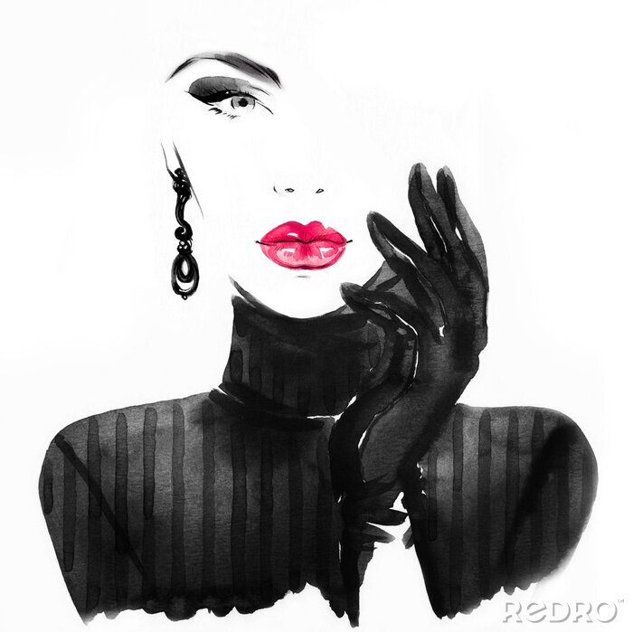 Poster Porträt einer eleganten Frau in Aquarell