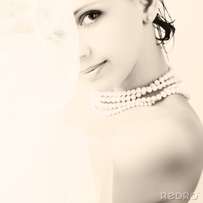 Poster Porträt einer Frau mit Perlen