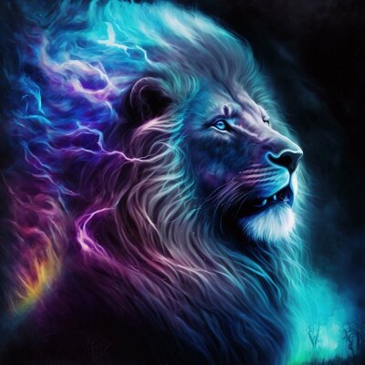 Poster Porträt eines Löwen mit Blitzen