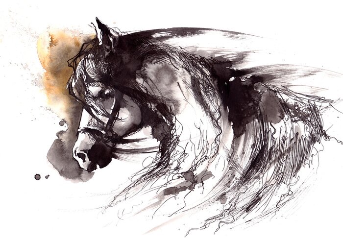 Poster Porträt eines Pferdes im Stil einer Skizzenzeichnung