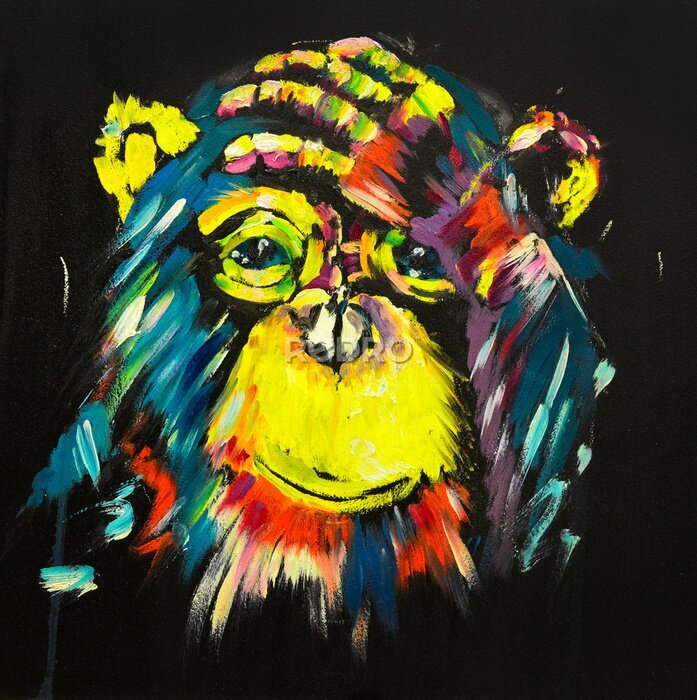 Poster Porträt mit Affen gemalt auf schwarzem Hintergrund