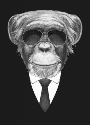 Poster Porträt mit Affen im Anzug