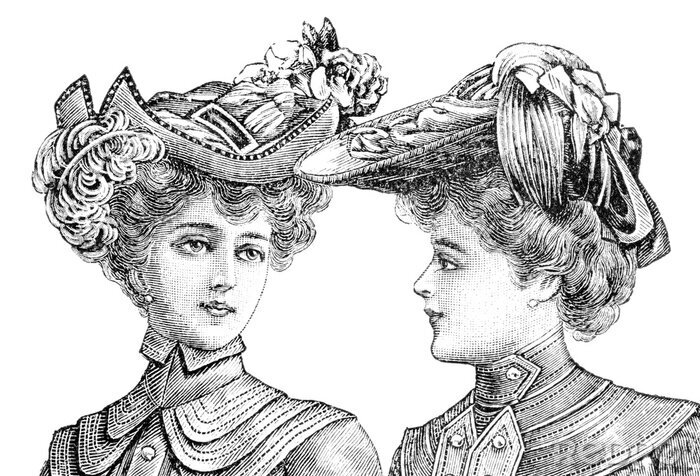 Poster Porträt von zwei Frauen mit Vintage-Hüten
