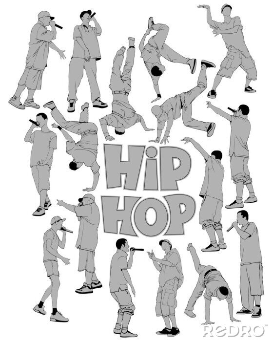 Poster Print for t-shirts and posters with hip hop artists. Isolated silhouettes of people on white background