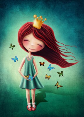 Poster Prinzessin hält zwei Schmetterlinge