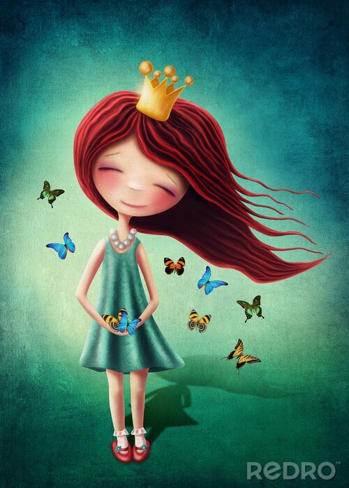 Poster Prinzessin hält zwei Schmetterlinge