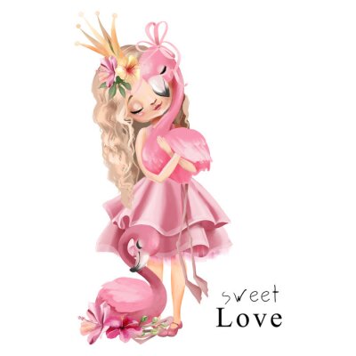 Poster Prinzessin mit Flamingos