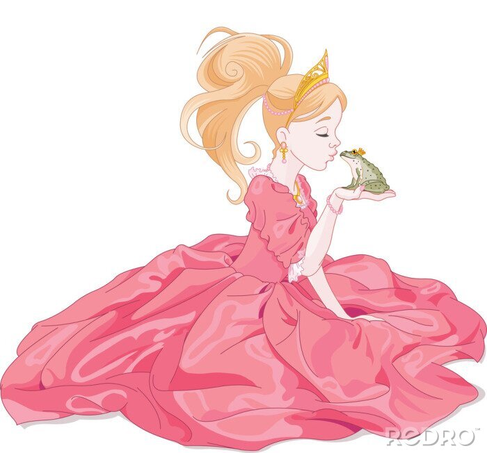Poster Prinzessin mit goldener Krone, die einen Frosch küsst