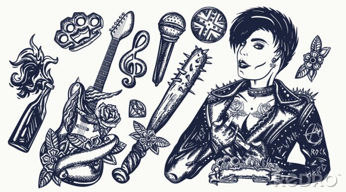 Poster Punk Frau und Symbole