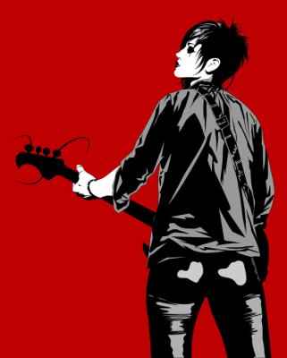 Poster Punk-Gitarristin auf rotem Hintergrund