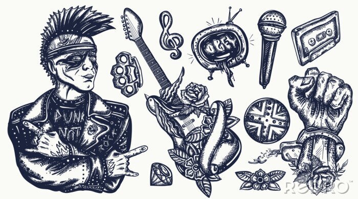 Poster Punk musische Sammlung von Symbolen
