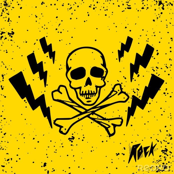 Poster Punk-Totenkopf auf gelbem Hintergrund