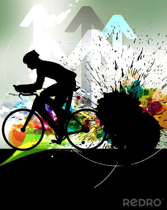 Poster Radfahrer und farbenfroher abstrakter Hintergrund