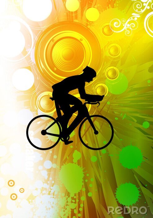 Poster Radfahrer und gelb-grüner Hintergrund