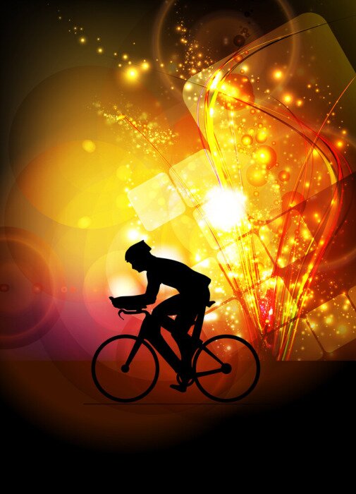 Poster Radfahrer und gelber abstrakter Hintergrund