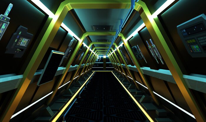 Poster Räumlicher Korridor mit Science-Fiction-Atmosphäre