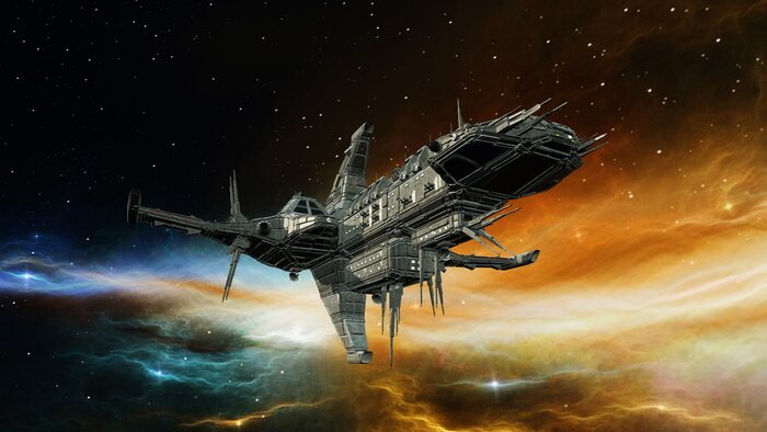 Poster Raum, der von einem Raumschiff erforscht wird