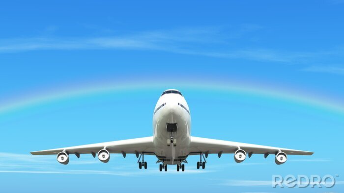 Poster Regenbogen über dem Flugzeug