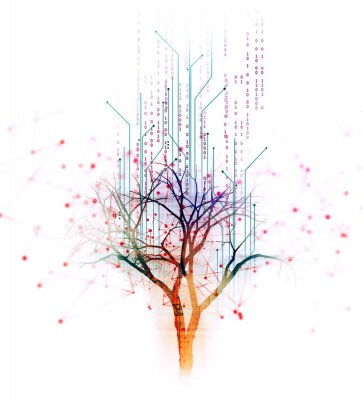 Poster Regenbogenbaum Grafik im futuristischen Stil