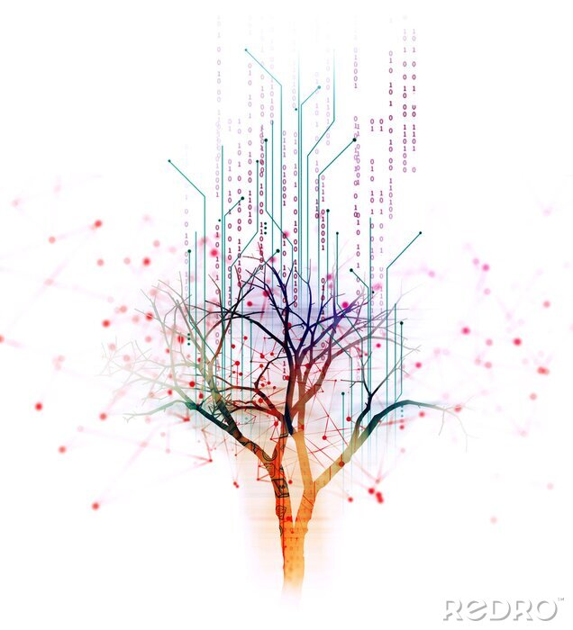 Poster Regenbogenbaum Grafik im futuristischen Stil