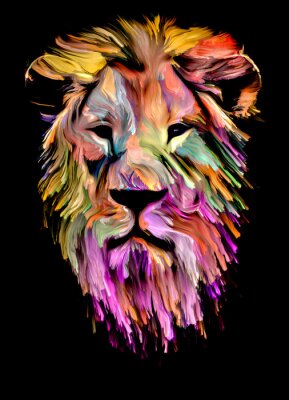 Poster Regenbogenfarbener Löwe auf schwarzem Hintergrund