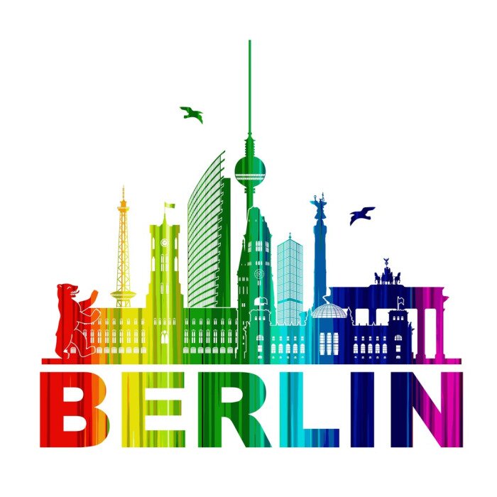 Poster Regenbogenpanorama der Stadt und die Inschrift Berlin