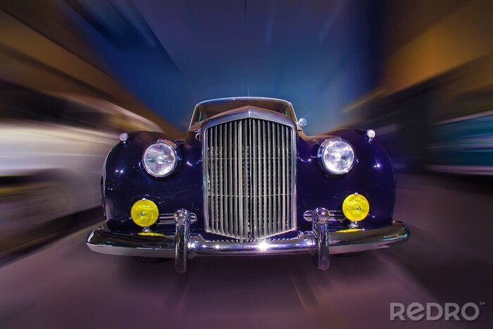 Poster Retro Auto vor geschwommenen Hintergrund