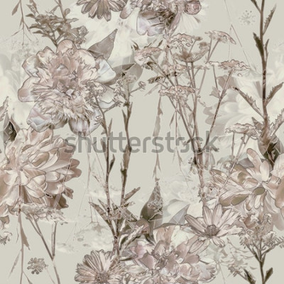 Poster Retro-Blumen in Beigetönen