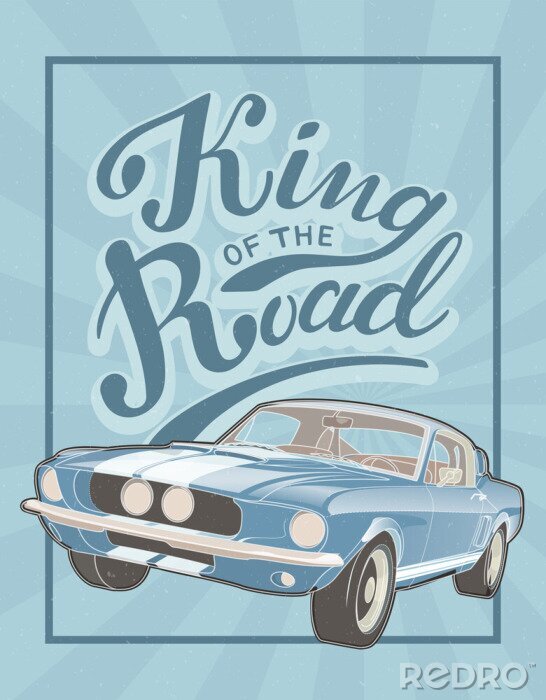 Poster Retro Design mit blauem Auto