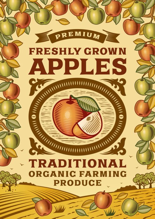Poster Retro-Etikett frischer Äpfel