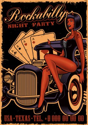 Poster Retro-Fahrzeug und Poker