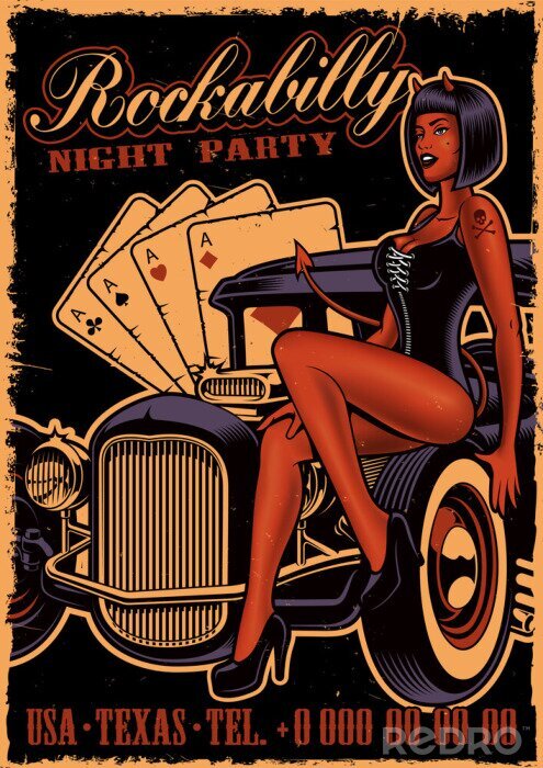 Poster Retro-Fahrzeug und Poker