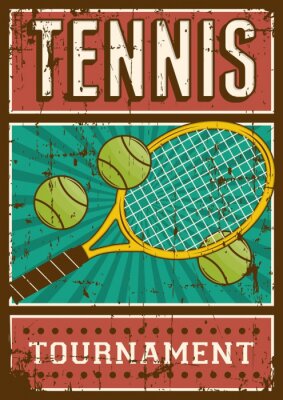 Poster Retro-Grafiken eines Tennisschlägers, eines Balls und einer Inschrift