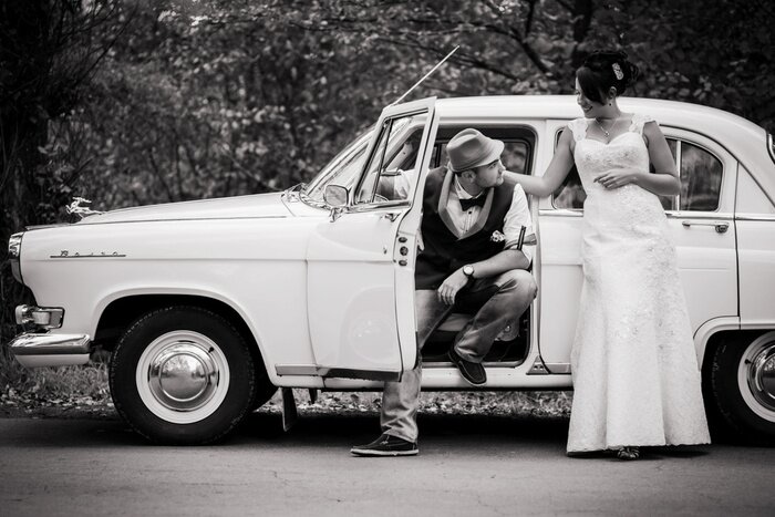 Poster Retro-Hochzeitsauto