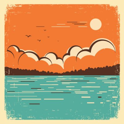 Poster Retro-Landschaft mit einem See als Hauptfigur