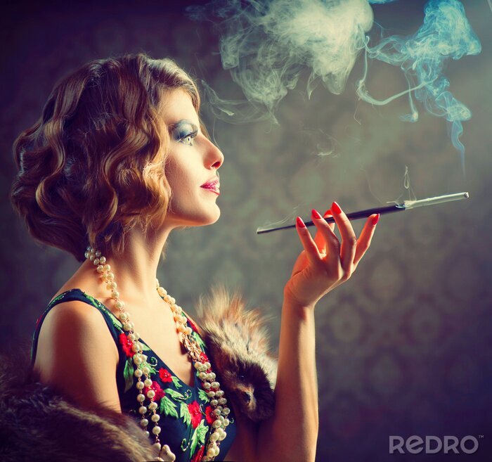 Poster Retro-Porträt einer rauchenden Frau
