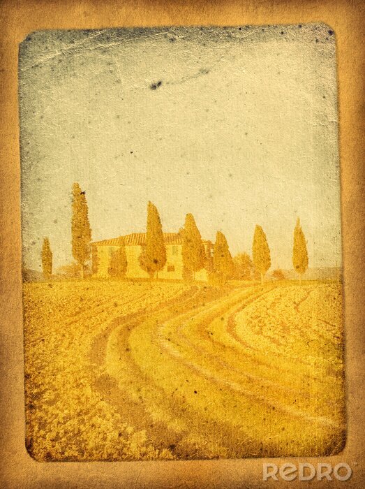 Poster Retro-Postkarte mit Ansicht der Toskana